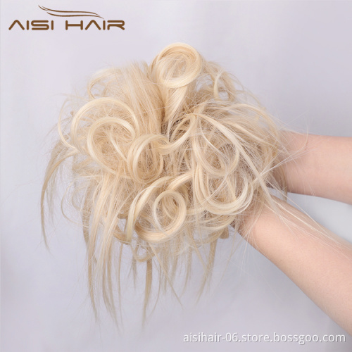 Aisi Hair Synthetic Donut Blonde Chignon Curly Bun Pad Chignon Elastic Band Ribbon Ponytail Rope Rubber Hair Extension For Women